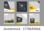 Set of Editable minimal square banner template. Black and yellow background color with stripe line shape. Suitable for social media post and web internet ads. Vector illustration with photo college