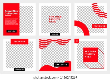 Set Of Editable Minimal Square Banner Template. Black And Red Background Color. Suitable For Social Media Post And Web/internet Ads. Vector Illustration With Photo College