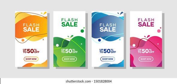 Set of Editable minimal square banner template Colorful Fluid Sale Web Promotion Banner Vector Design