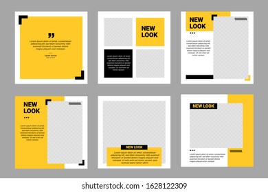 Set of Editable minimal square banner template. blue and yellow background color with stripe line shape. Suitable for social media post and web internet ads. Vector illustration with photo college