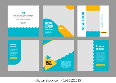 Set of Editable minimal square banner template. blue and yellow background color with stripe line shape. Suitable for social media post and web internet ads. Vector illustration with photo college