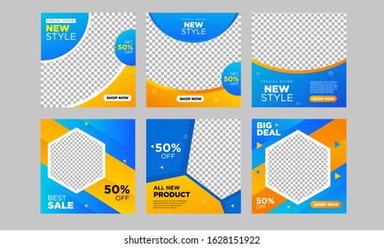 	
Set of Editable minimal square banner template. blue and yellow background color with stripe line shape. Suitable for social media post and web internet ads. Vector illustration with photo college