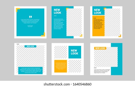 Set of Editable minimal square banner template. blue and yellow background color with stripe line shape. Suitable for social media post and web internet ads. Vector illustration with photo college