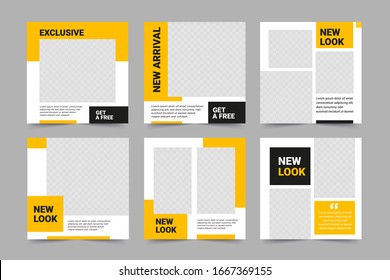 Set of Editable minimal square banner template. Black and yellow background color with stripe line shape. Suitable for social media post and web internet ads. Vector illustration with photo college