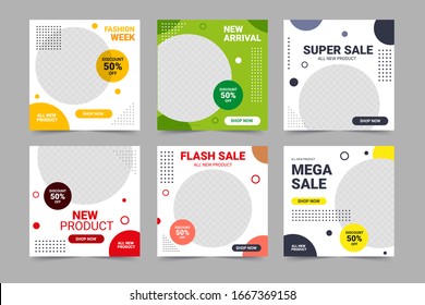 Set of Editable minimal square banner template. background color with circle shape. Suitable for social media post and web internet ads. Vector illustration with photo college