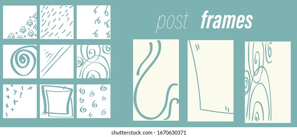 Set of Editable minimal square banner template  .Blue doodle background color line shape and  editable illustration for stories. Suitable for social media post and web/internet ads. Vector stock.