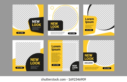 Set of Editable minimal square banner template. Black and yellow background color with stripe line shape. Suitable for social media post and web internet ads. Vector illustration with photo college - Shutterstock ID 1692346909