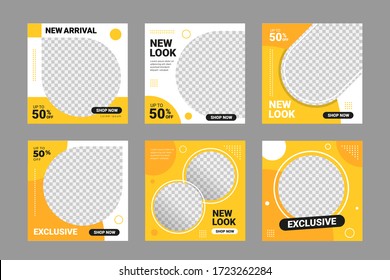 Set of Editable minimal square banner template. Black and yellow background color with stripe line shape. Suitable for social media post and web internet ads. Vector illustration with photo college.