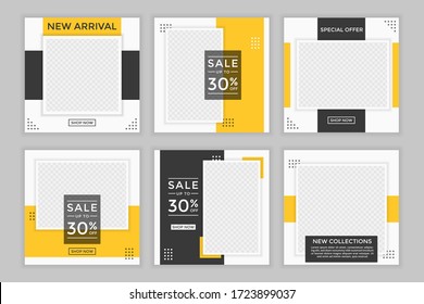 Set of Editable minimal square banner template. Black and yellow background color with shape. Suitable for social media post and web ads. - Shutterstock ID 1723899037