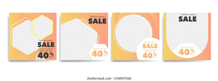 Set of Editable minimal square banner template.Cute gradient color with stripe line shape. Suitable for social media post and web/internet ads. Vector illustration with photo college