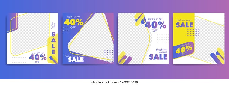 Set of Editable minimal square banner template. purple gradient color with stripe line shape. Suitable for social media post and web/internet ads. Vector illustration with photo college
