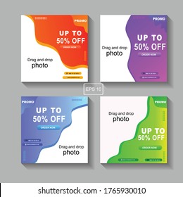 Set of Editable minimal square banner template.With gradient background color. Suitable for social media post and web internet ads.