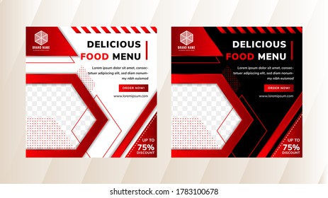 Set of Editable minimal square banner template. Black and red background color with dot shape pattern. Suitable for social media post and web or internet ads. Vector illustration with photo college.