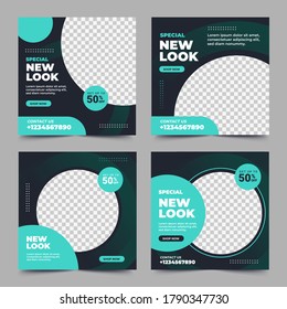 Set of Editable minimal square banner template. Black and green background color with stripe line shape. Suitable for social media post and web internet ads. Vector illustration with photo college - Shutterstock ID 1790347730
