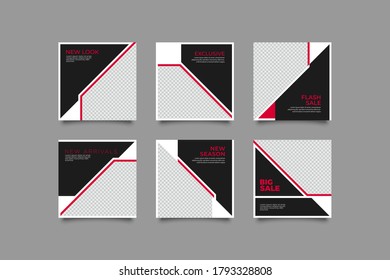 Set of Editable minimal square banner template. Black and yellow background color with stripe line shape. Suitable for social media post and web internet ads