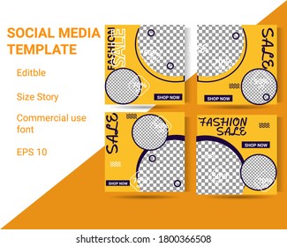 Set of Editable minimal square banner template. White and yellow background color with stripe line shape. Suitable for social media post, web internet ads, brochure and banner. Vector illustration