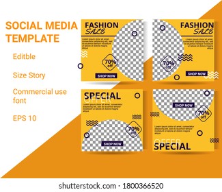 Set of Editable minimal square banner template. White and yellow background color with stripe line shape. Suitable for social media post, web internet ads, brochure and banner. Vector illustration