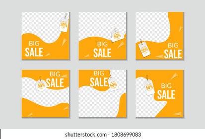 Set of Editable minimal square banner template. yellow background color with dynamic shape. Suitable for social media post and web internet ads. Vector illustration with photo college