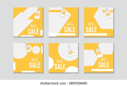 Set of Editable minimal square banner template. yellow background color with dynamic shape. Suitable for social media post and web internet ads. Vector illustration with photo college