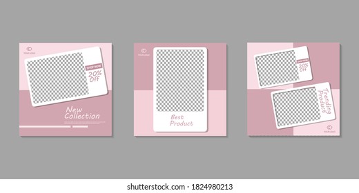 Set of Editable minimal square banner template. Pink background color with stripe line shape. Suitable for social media post and web internet ads. Vector illustration with photo college