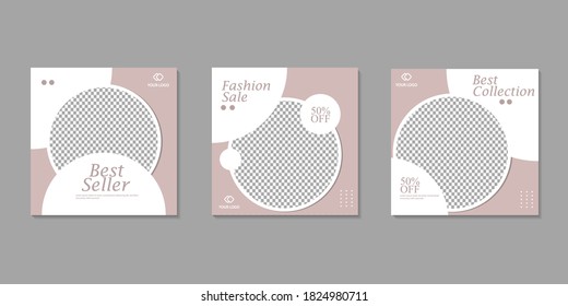 Set of Editable minimal square banner template. Brown white background color with stripe line shape. Suitable for social media post and web internet ads. Vector illustration with photo college