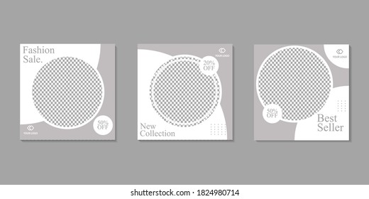 Set of Editable minimal square banner template. Brown white background color with stripe line shape. Suitable for social media post and web internet ads. Vector illustration with photo college