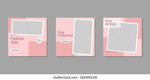 Set of Editable minimal square banner template. Pink white background color with stripe line shape. Suitable for social media post and web internet ads. Vector illustration with photo college