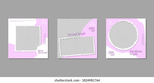 Conjunto de plantilla de banner cuadrado mínimo editable. Color de fondo blanco púrpura con forma de línea de rayas. Adecuado para publicaciones en medios sociales y anuncios en internet. Ilustración vectorial con colegio fotográfico