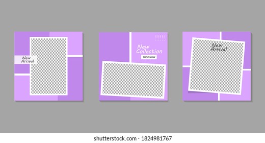 Set of Editable minimal square banner template. Purple white background color with stripe line shape. Suitable for social media post and web internet ads. Vector illustration with photo college