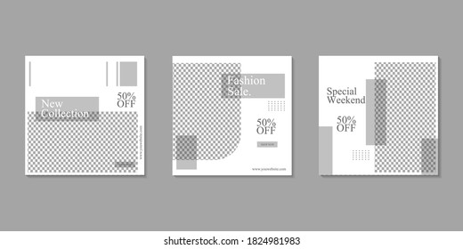 Set of Editable minimal square banner template. Gray white background color with stripe line shape. Suitable for social media post and web internet ads. Vector illustration with photo college