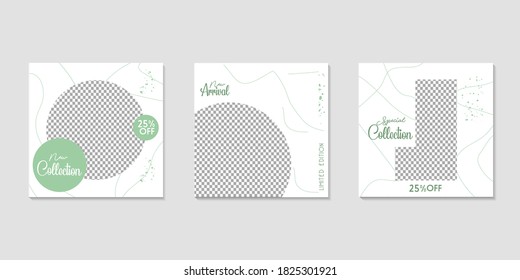 Set of Editable minimal square banner templates. Green white background color with lines and circle shapes suitable for social media post and web internet ads. Vector illustration with photo college