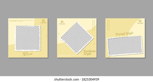Set of Editable minimal square banner template. Yellow white background color with textured square frames suitable for social media post and web internet ads. Vector illustration with photo college