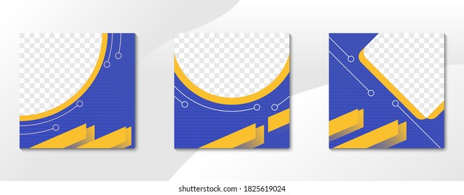 Set of Editable minimal square banner template. blue and yellow background color with stripe line shape. Suitable for social media post and web internet ads. Vector illustration with photo college