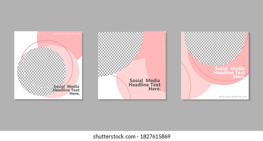 Set of Editable minimal square banner template. Pink white background color with  geometric shapes for social media post and web internet ads. Vector illustration with photo 