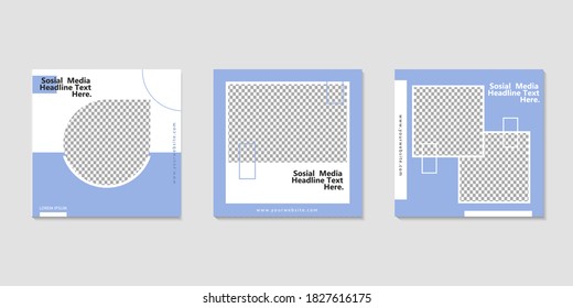 Set of Editable minimal square banner template. Blue white background color with  geometric shapes for social media post and web internet ads. Vector illustration with photo 