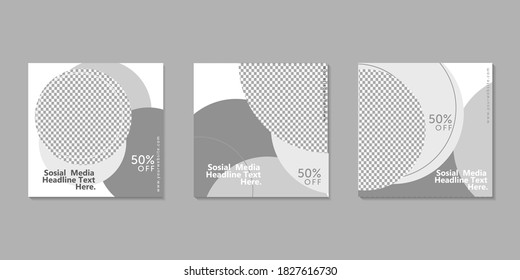 Set of Editable minimal square banner template. Grey white background color with  geometric shapes for social media post and web internet ads. Vector illustration with photo 