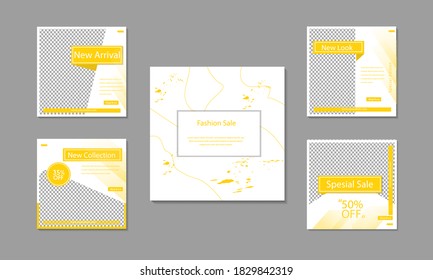 Set of Editable minimal square banner template. Yellow white background color with geometric shapes for social media post and web internet ads. Vector illustration with photo