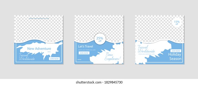 Set of Editable minimal square banner template. Blue white background color with geometric shapes for social media post and web internet ads. Vector illustration with photo
