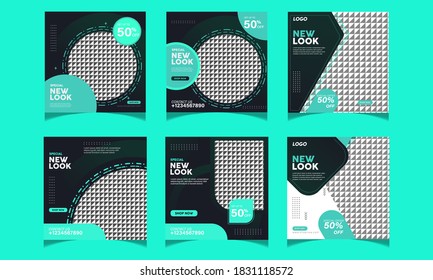 Set of Editable minimal square banner template. Black and yellow background color with a stripe line shape. Suitable for social media posts and web internet ads. Vector illustration with photo collage