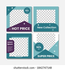 Set of Editable minimal square banner template. green and white background color with stripe line shape. Suitable for social media post and web internet ads. Vector illustration with photo college