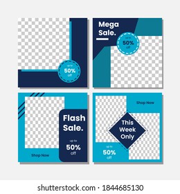 Set von Editierbarer minimaler quadratischer Bannervorlage. grüner und blauer dunkler Hintergrund mit gestreifter Linienform. Geeignet für Social Media Post und Web-Anzeigen. Vektorgrafik mit Fotoschule