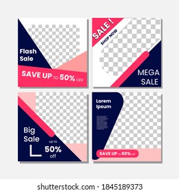Set of Editable minimal square banner template. pink and blue dark background color with stripe line shape. Suitable for social media post and web internet ads. Vector illustration with photo college