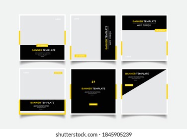 Set of Editable minimal square banner template. Black and yellow background. Suitable for social media post and web internet ads.