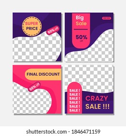 Set of Editable minimal square banner template. pink and blue dark background color with stripe line shape. Suitable for social media post and web internet ads. Vector illustration with photo college