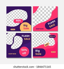 Set of Editable minimal square banner template. pink and blue dark background color with stripe line shape. Suitable for social media post and web internet ads. Vector illustration with photo college
