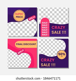 Set of Editable minimal square banner template. pink and blue dark background color with stripe line shape. Suitable for social media post and web internet ads. Vector illustration with photo college