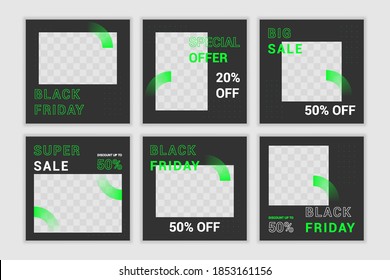 Set of Editable minimal square banner template. green and black background color with shape. Suitable for social media post and web ads.