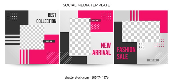 Set of Editable minimal square banner template. background black and pink color with stripe line shape. Suitable for social media post and web internet ads. Vector graphic