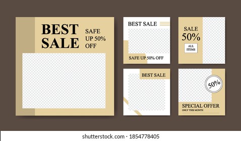Set von Editierbarer minimaler quadratischer Bannervorlage. Geeignet für Social Media Post und Web-Anzeigen. Vektorgrafik mit Fotoschule