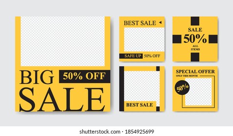 Set of Editable minimal square banner template. Suitable for social media post and web internet ads. Vector illustration with photo college